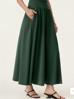 OGL Dark Green A-Line Maxi Skirt with Pockets